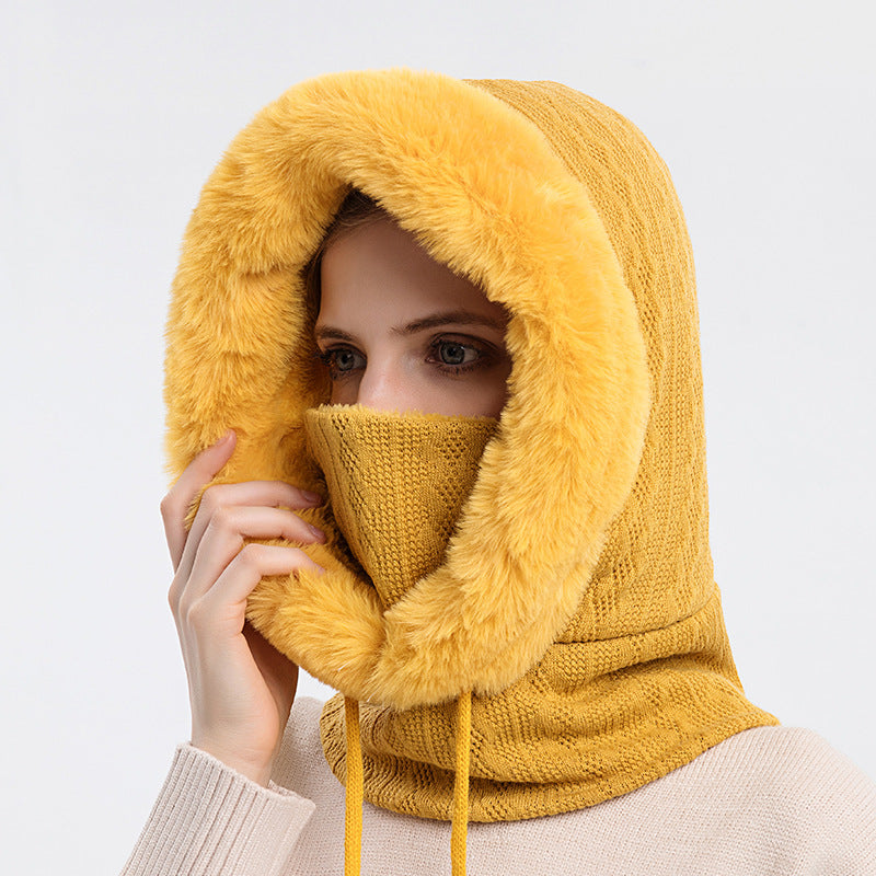 Winter Thick Plush Hat With Scarf - Windproof Warm Knit Hats Hooded For Women