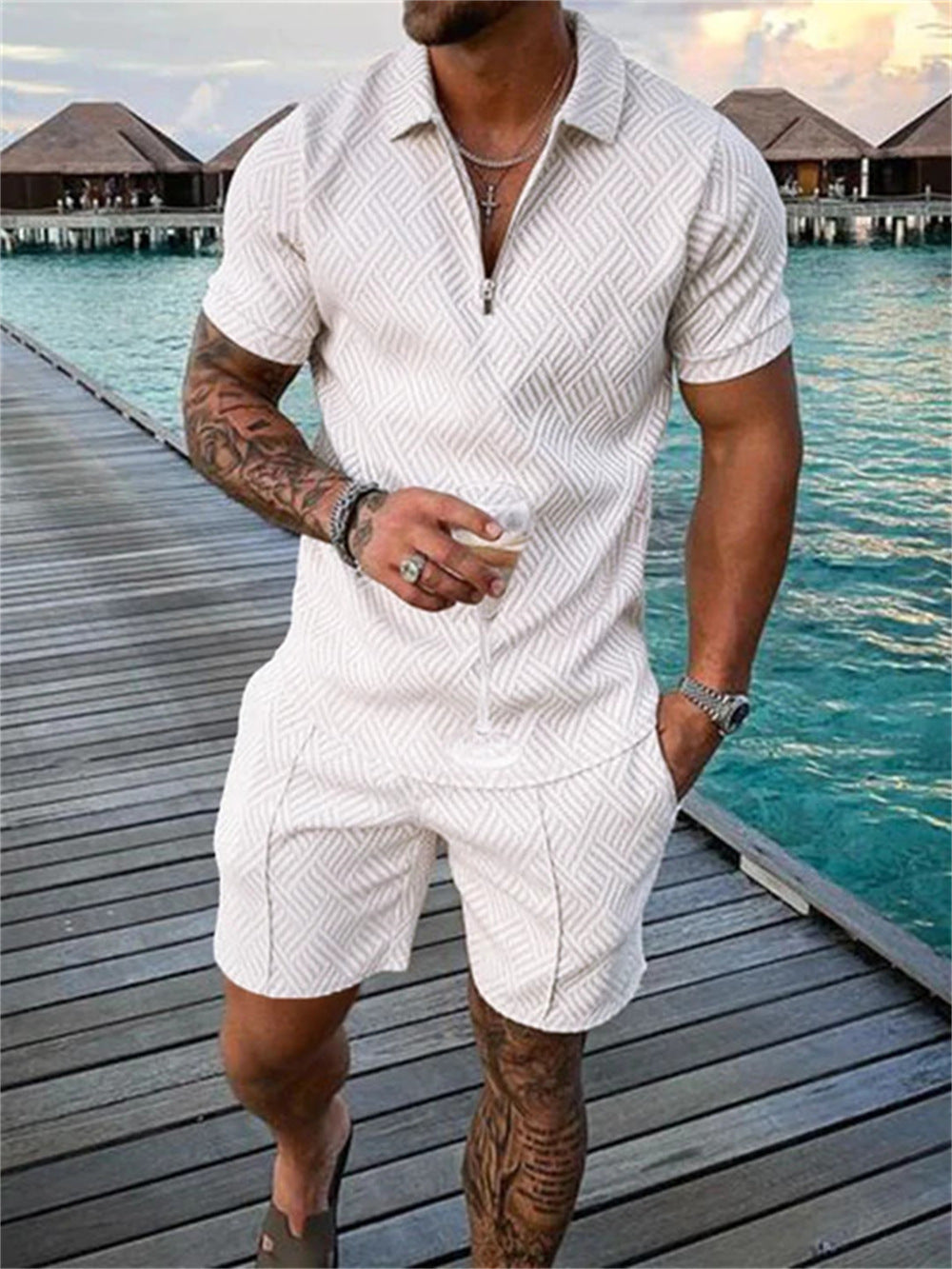 Men's Summer Short Sleeve Shorts - Casual Suit