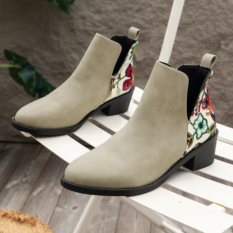Flower-Printed Ankle Boots For Women