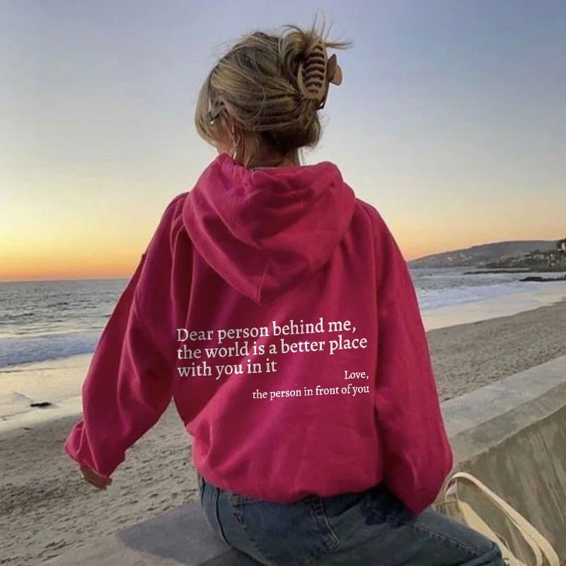 Women's Plush Letter Printed Kangaroo Pocket Drawstring Printed Hoodie - Unisex Trendy Hoodies