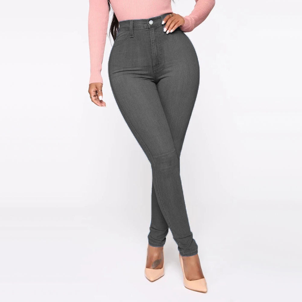 Slim High Waist Jeans - Demin Trousers With Pockets
