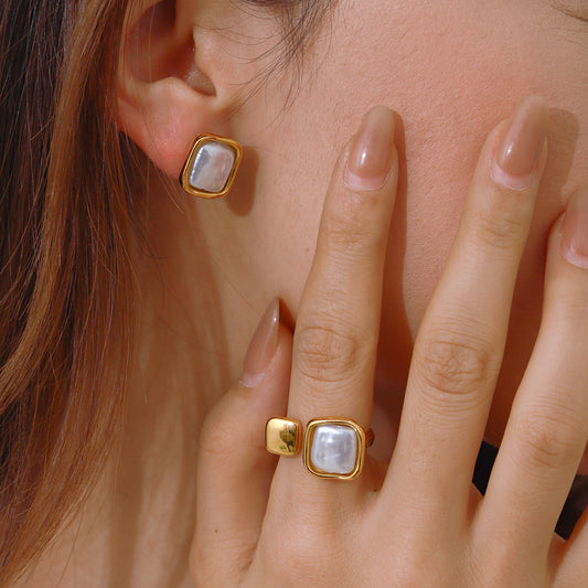 Stainless Steel Pearl Ring Titanium Steel No Fading