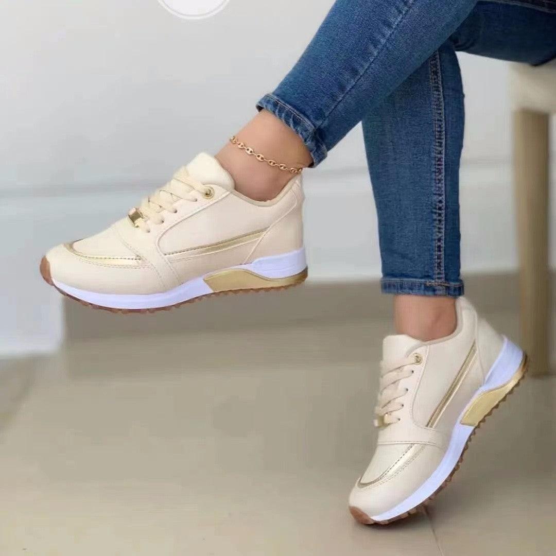 Casual Lace-up Flat Shoes - Women Shallow Round Toe Sports Walking Sneakers
