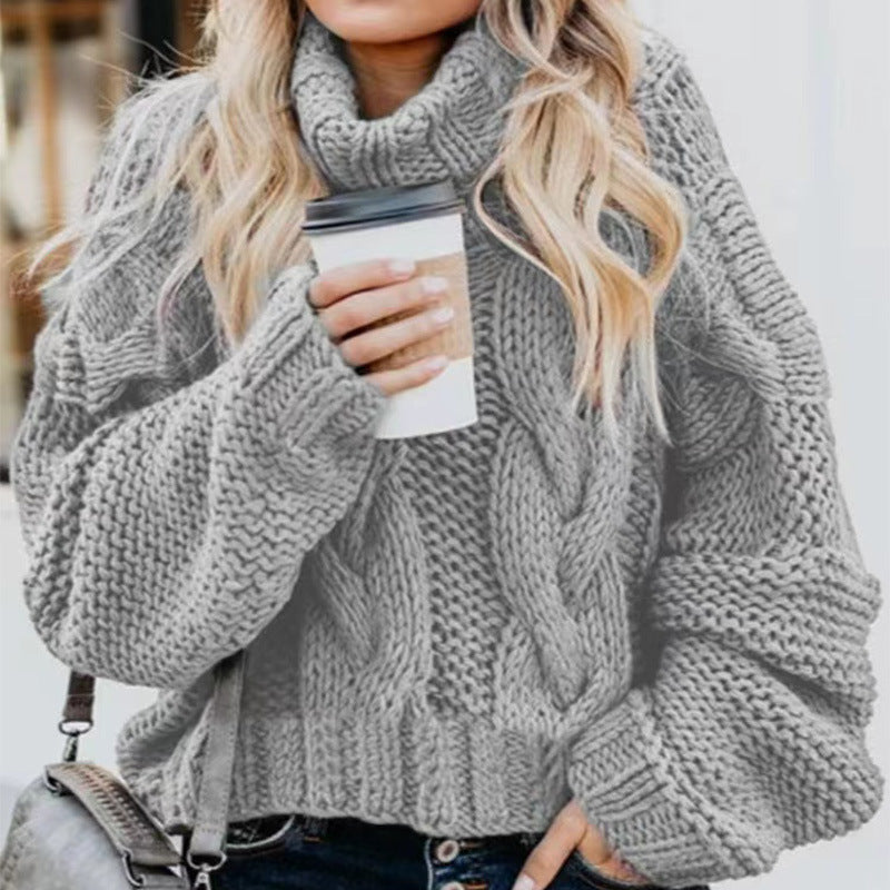 Women Fashion Casual Turtleneck Pullover - Loose-fitting Long Sleeves Sweater
