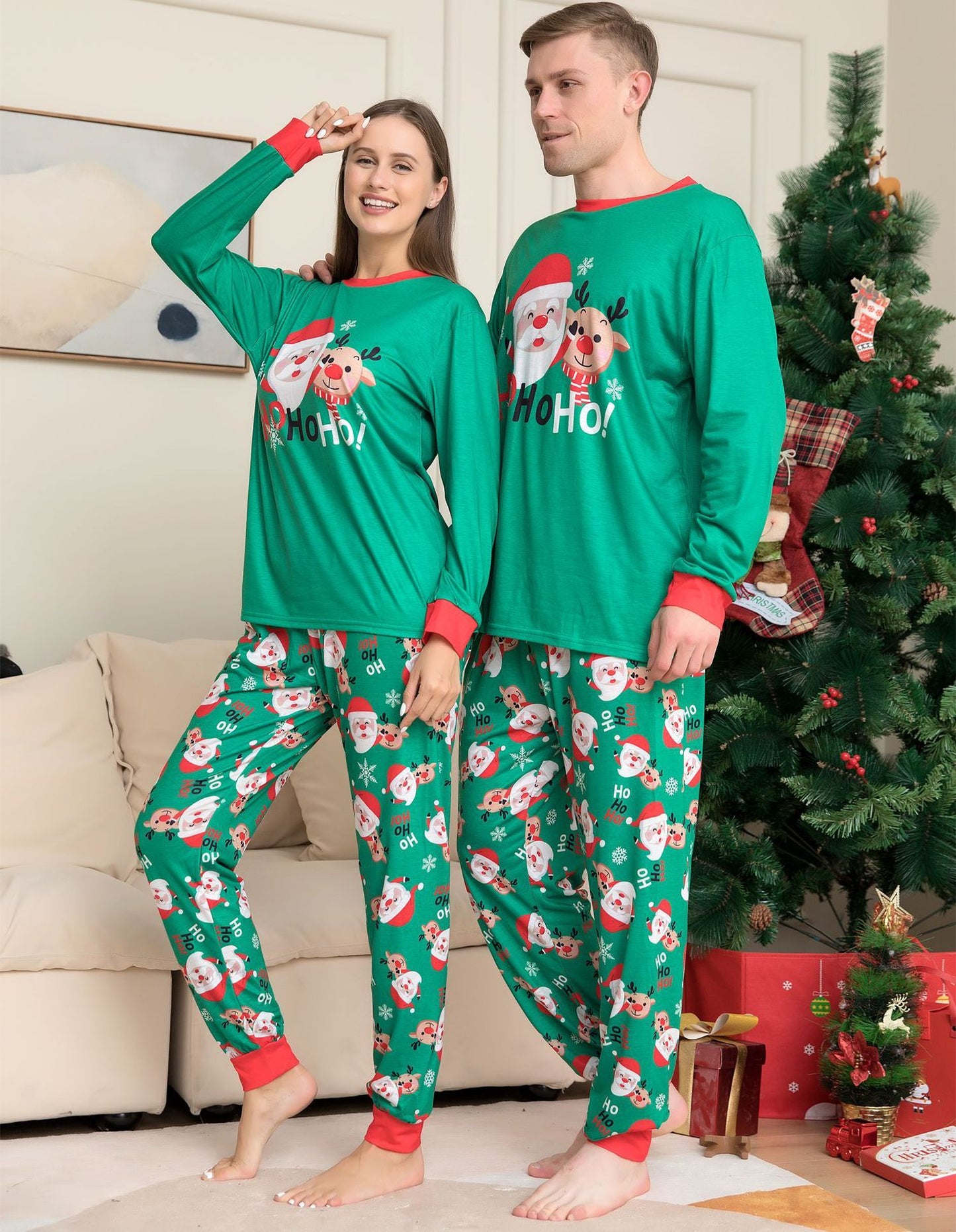 Christmas Pajamas For Family - Matching Family Christmas PJs Sets Santa Claus Printed Top Sleepwear