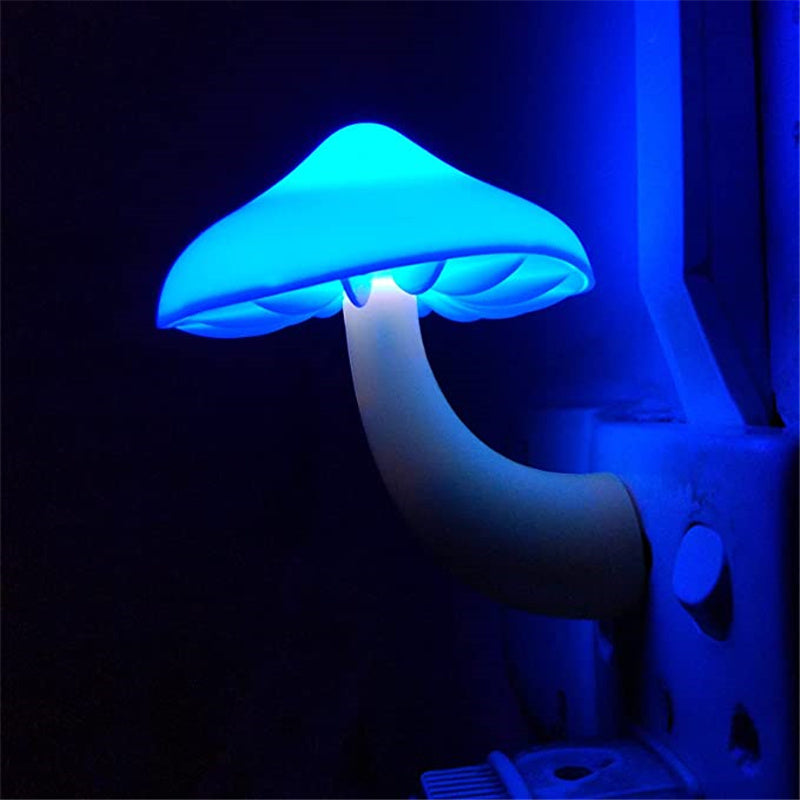 LED Night Light Mushroom Wall Socket Lamp - EU US Plug Warm White Light-control Sensor Bedroom Light Home Decoration