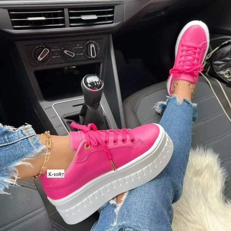 Chunky Heel Shoes - Ankle Boots Lace-up Sneakers For Women