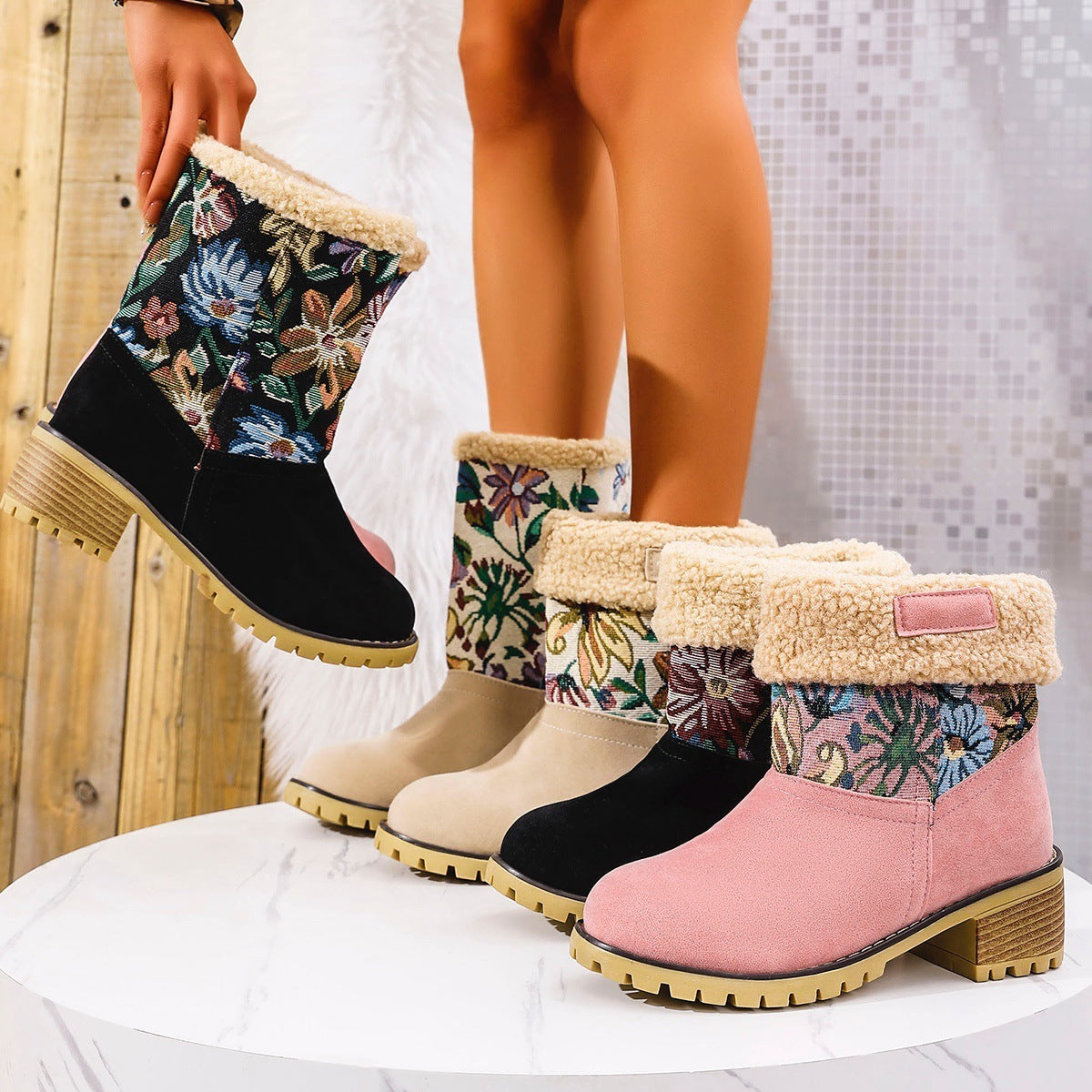 Flowers Embroidered Snow Boots For Women