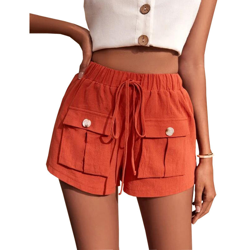 Casual Cargo Shorts With Pocket Loose Drawstring Pants - Summer Women
