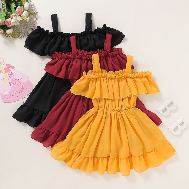 Babies and Kids Fashion Casual Gathered Solid Color Dresses