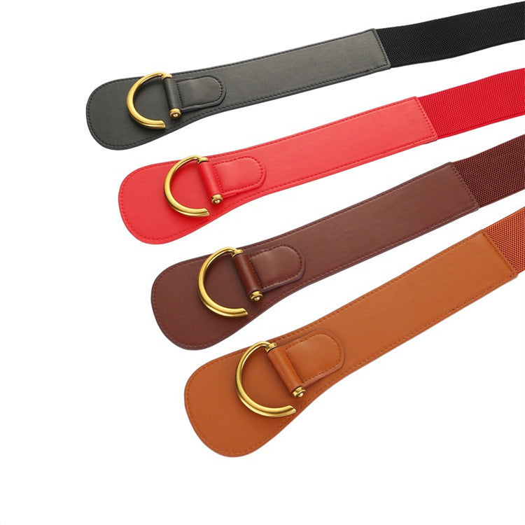 Elegant Wide Leather Cummerbund Belt β Women's Elastic Waistband for Skirt, Dress & Coat Styling