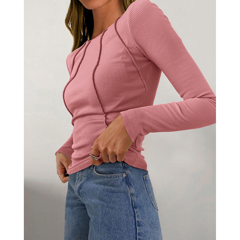 Crewneck Slim Fit Tops - Women Long Sleeve T Shirts Going Out Fall Fashion Basic Tee