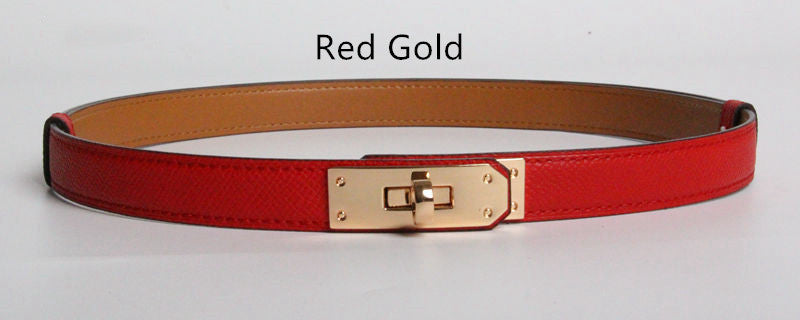 High Quality Women's Real Leather Belts – 1.8cm Width with Golden Buckle