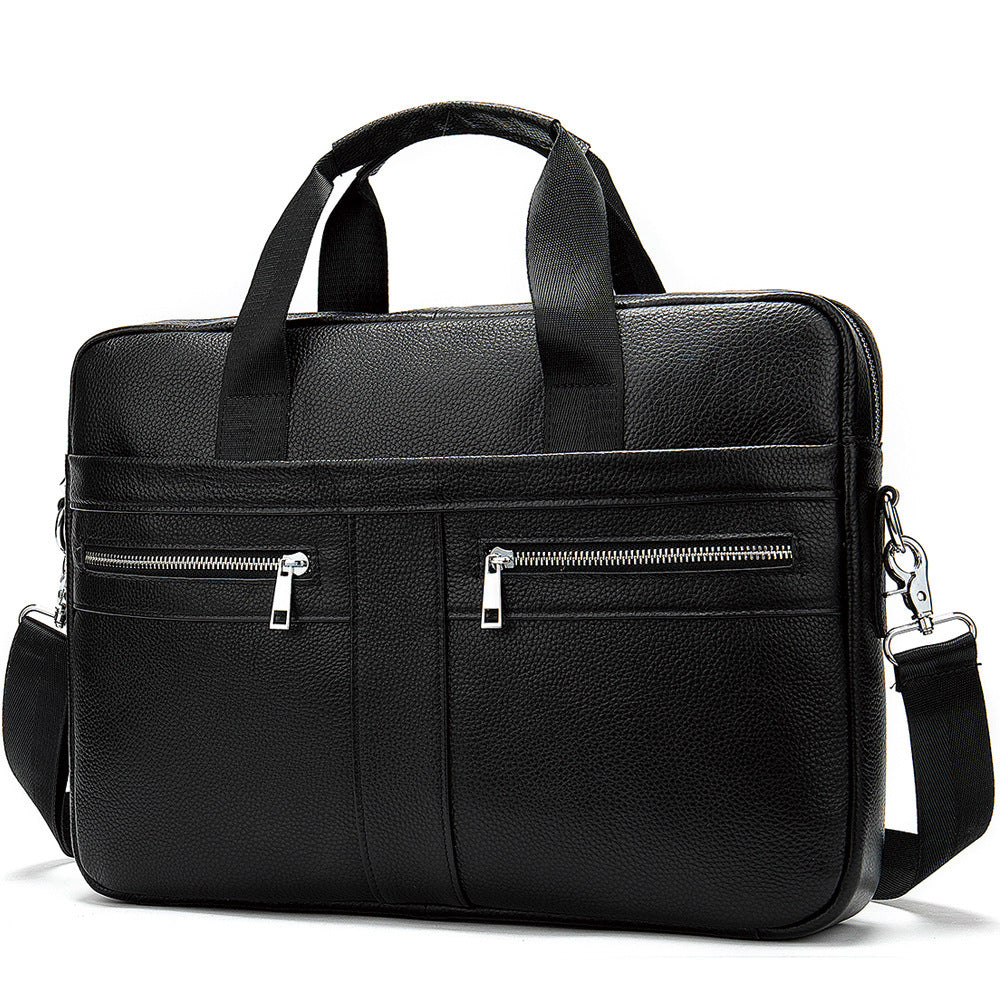 Men's Leather Briefcase - Business Men's Bag First Layer Cowhide Portable