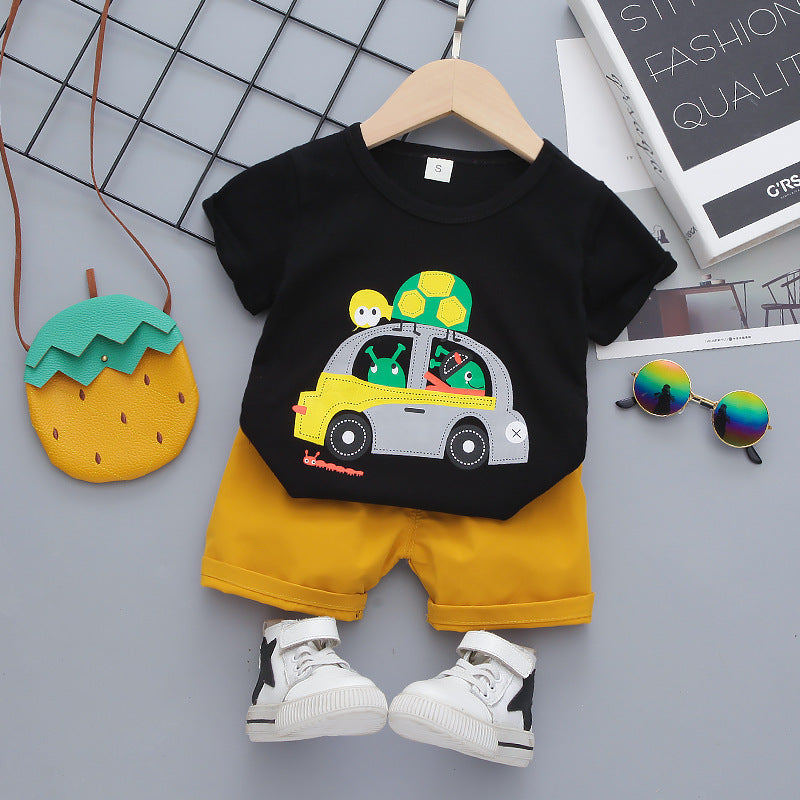 Trendy Kids’ Cartoon Outfit – Stylish & Comfy Summer Set!  Boys Kids Children's Short Sleeve T-shirt Shorts Korean Suit - JumoShop
