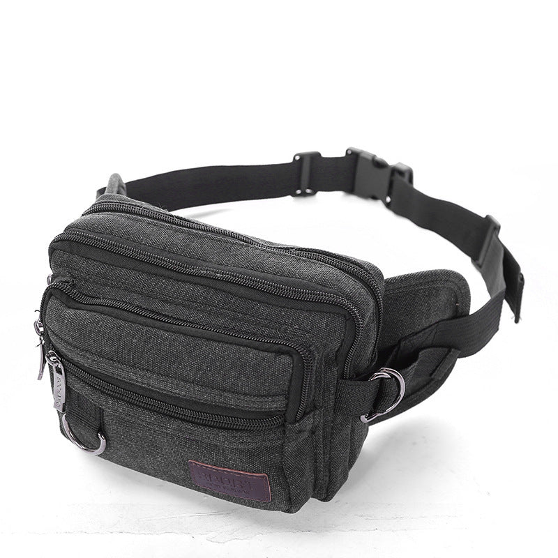 Canvas Fanny Pack With 4-Zipper Pockets - Men Waist Bag For Outdoors Workout Traveling Casual Running Hiking Cycling