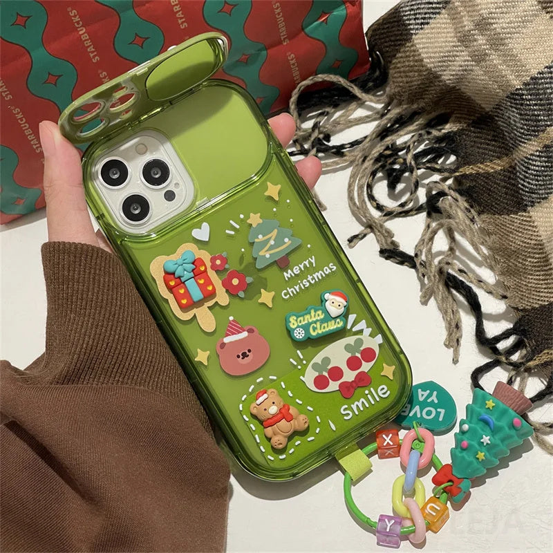Silicone Protection Cover- Xmas Santa Claus Cute Elk Hat Pendant Flip Christmas Phone Case For I Phone 15 14 13 12 11 Pro Max Pro