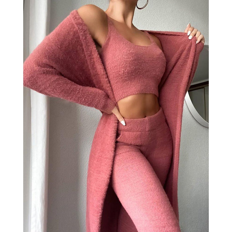 Cozy 3 Piece Lounge Wear Pajama Set - Cute Loungewear, Warm Suit Sets, Matching Set, Lounge Set, 3 Piece Pant Sets, Women Winter Dress