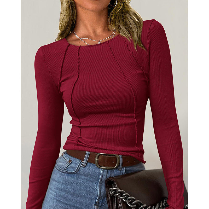Crewneck Slim Fit Tops - Women Long Sleeve T Shirts Going Out Fall Fashion Basic Tee