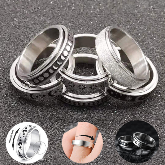 Stainless Steel Rotatable Spinner Ring - Moon Stars Relieve Anxiety Rings