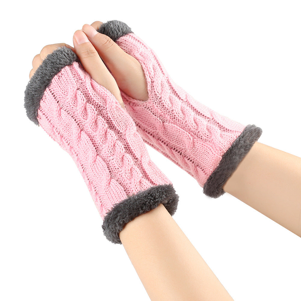 Winter Plush Gloves - Twist Knitted Fingerless Fleece Gloves Women Warm Thickened Woolen Gloves