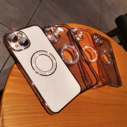 Electroplating Soft Diamond Ring Phone Case -  Drill Leakage Standard Mobile Phone Case Lens Film