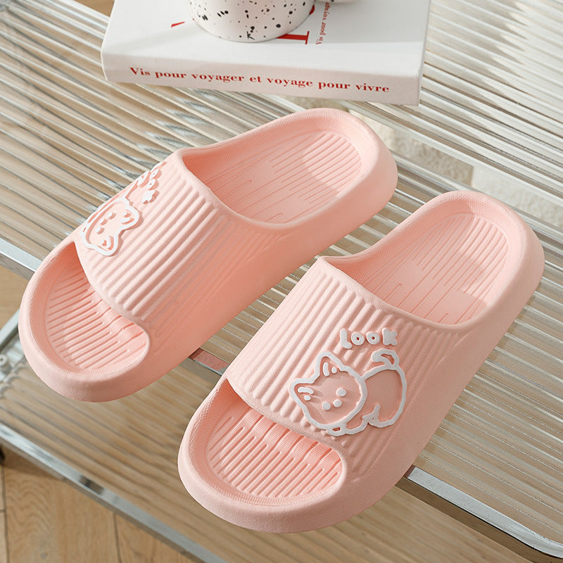 Cute Cat Slippers—Summer Women Home Shoes, Bath Thick Platform,  Non-Slip Slides Indoor Outdoor