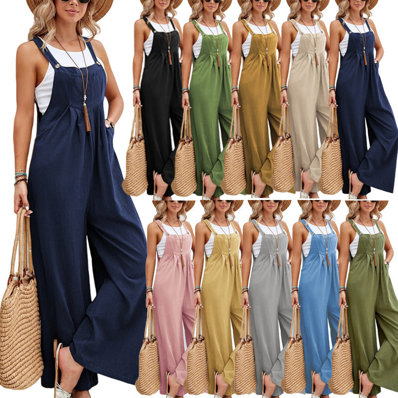 Women Long Bib Pants Overalls - Casual Loose Rompers Jumpsuits With Pockets
