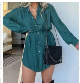 Women's Long Sleeve Long Button Down Shirt - Fashion Shirt Dress
