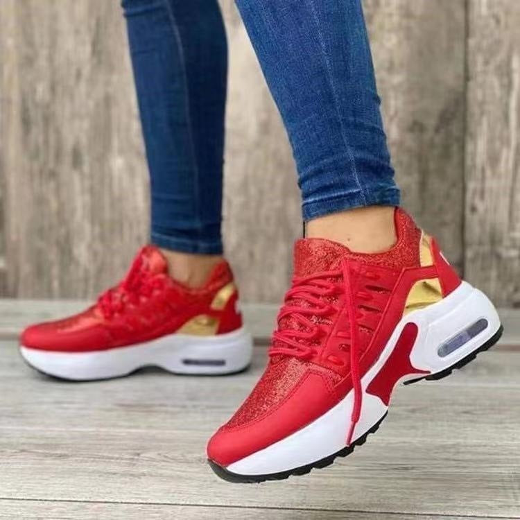 Lace Up Sneakers for Women - Wedge Heel Running Sports Shoes
