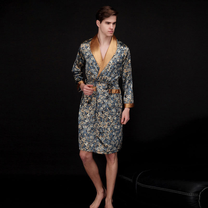 Men's Summer Long Ice Silk Pajamas