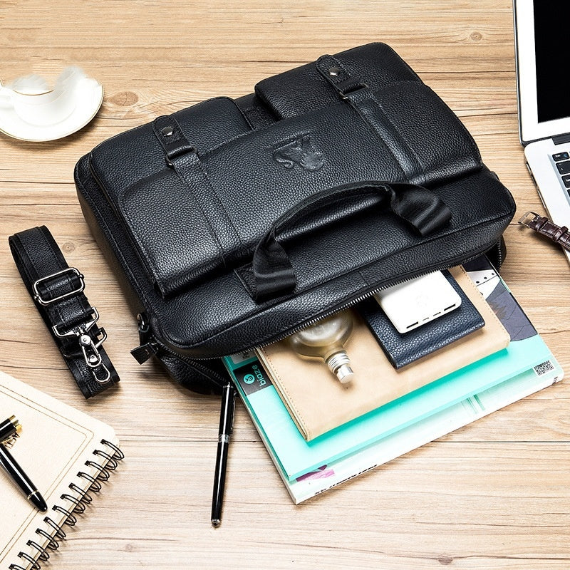 Cowhide Men's Briefcase - Business Large Capacity Handbag