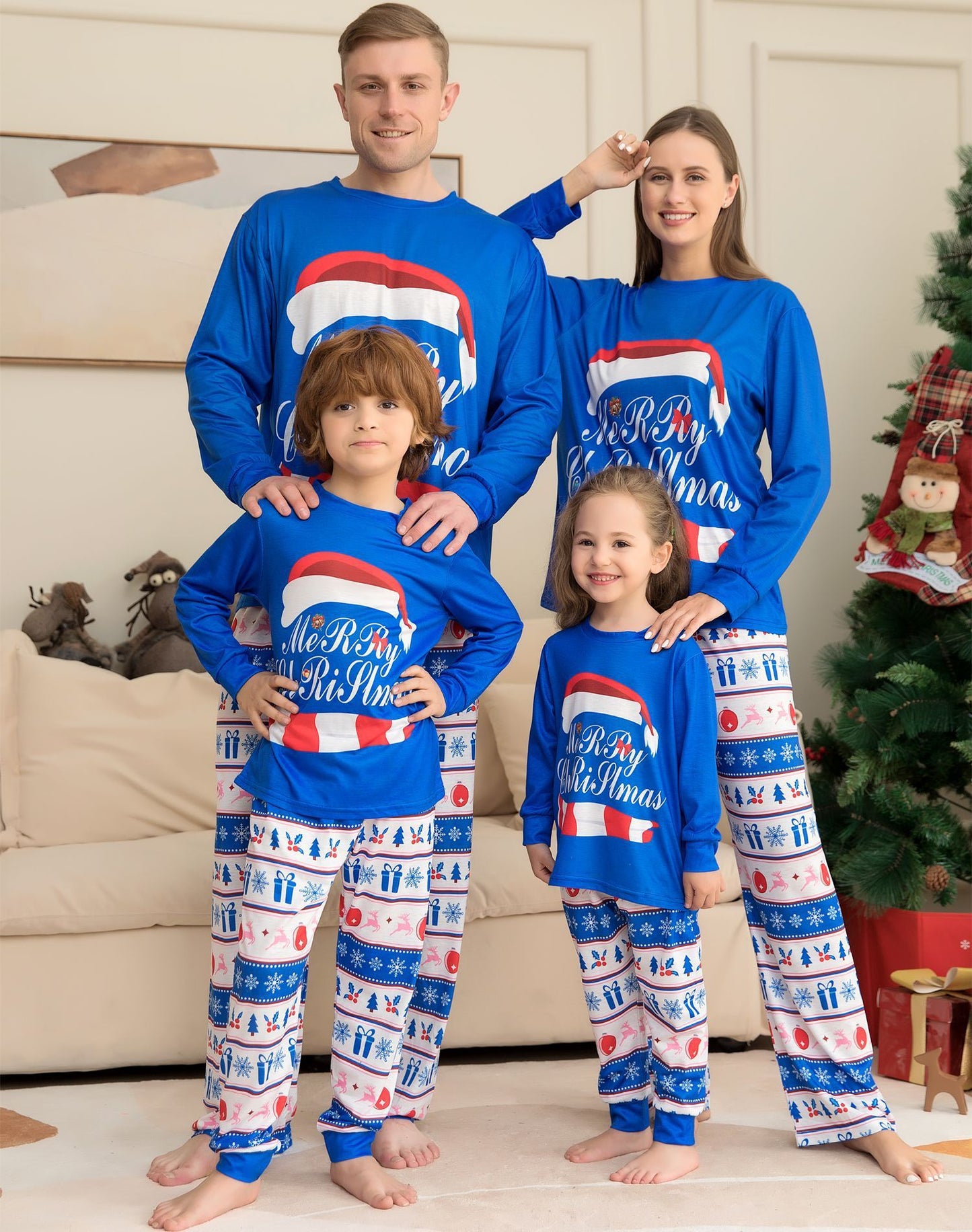 Matching Family Pajamas Sets - Christmas PJ's Letter Print Top And Plaid Pants Jammies Sleepwear