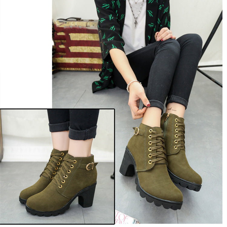 Chunky Block Heel Boots - Buckle Ankle Boots Women Shoes