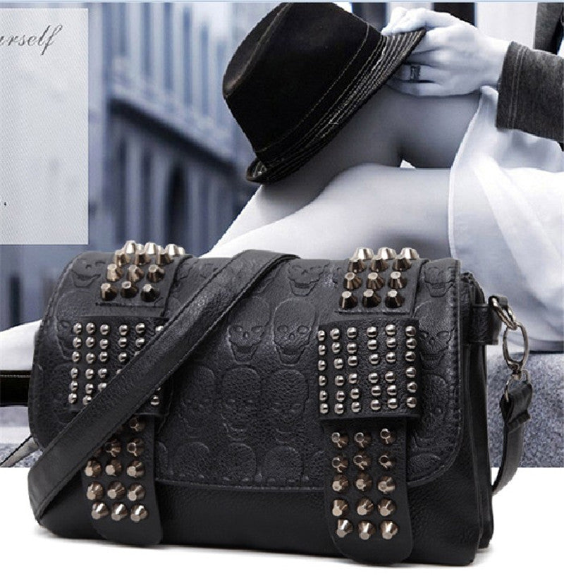 Fashion Women Black Leather Messenger Bags and Wallet