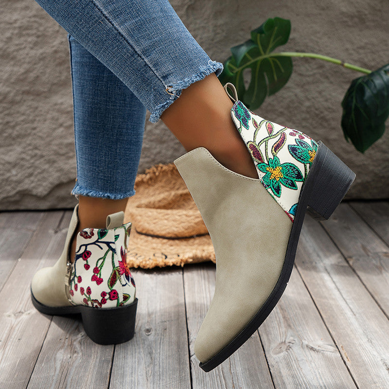 Flower-Printed Ankle Boots For Women