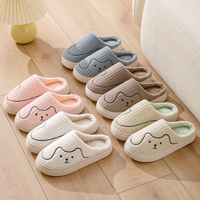 Striped Cat Slippers - Indoor Couple Non-slip Floor Bedroom Slipper Winter Warm Plush House Shoes Women Men
