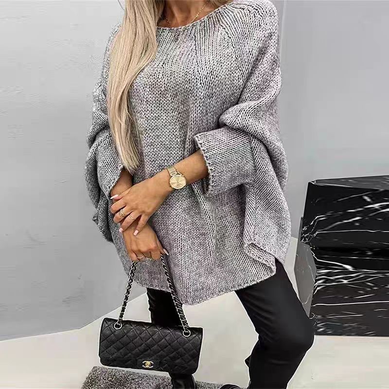 Winter Loose Batwing Sleeve Pullover Sweater - Fashion Oversized Knitted Shawl Sweater Tops For Women Clothing