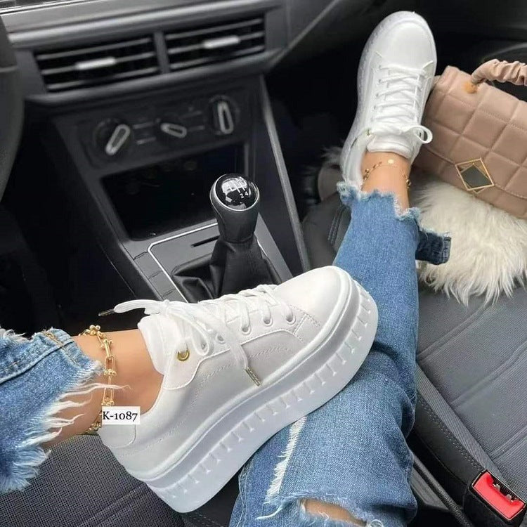 Chunky Heel Shoes - Ankle Boots Lace-up Sneakers For Women
