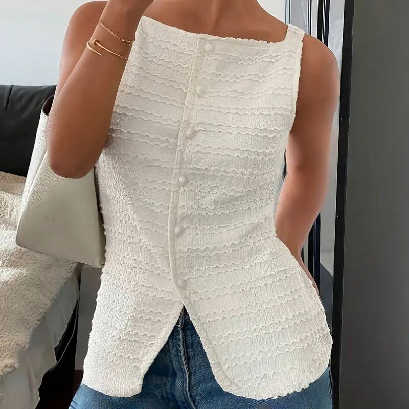 Fashionable Square Neck Button Blouse - Womens Trendy Square Neck Button Up Vest Top Y2k Going Out Tank Tops