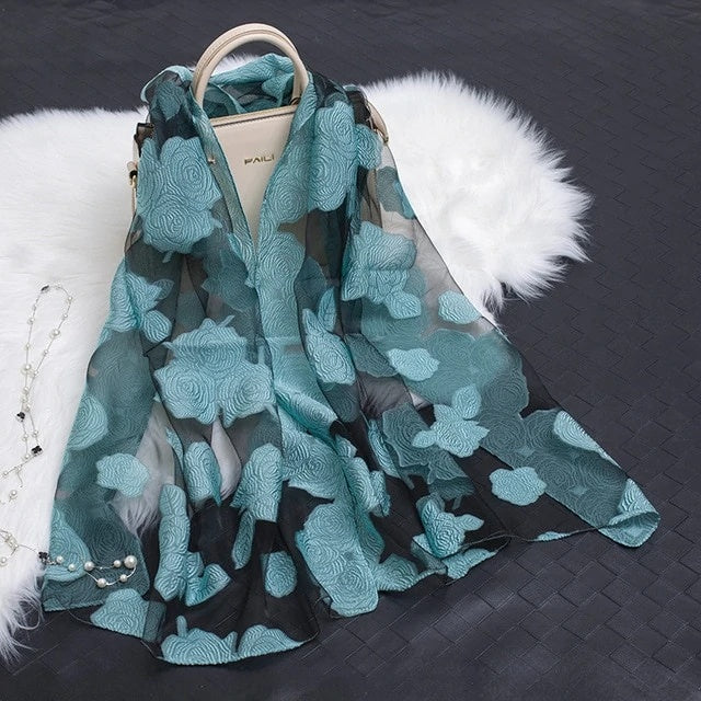 Cut Flowers Hollow Silk Simulation Scarf