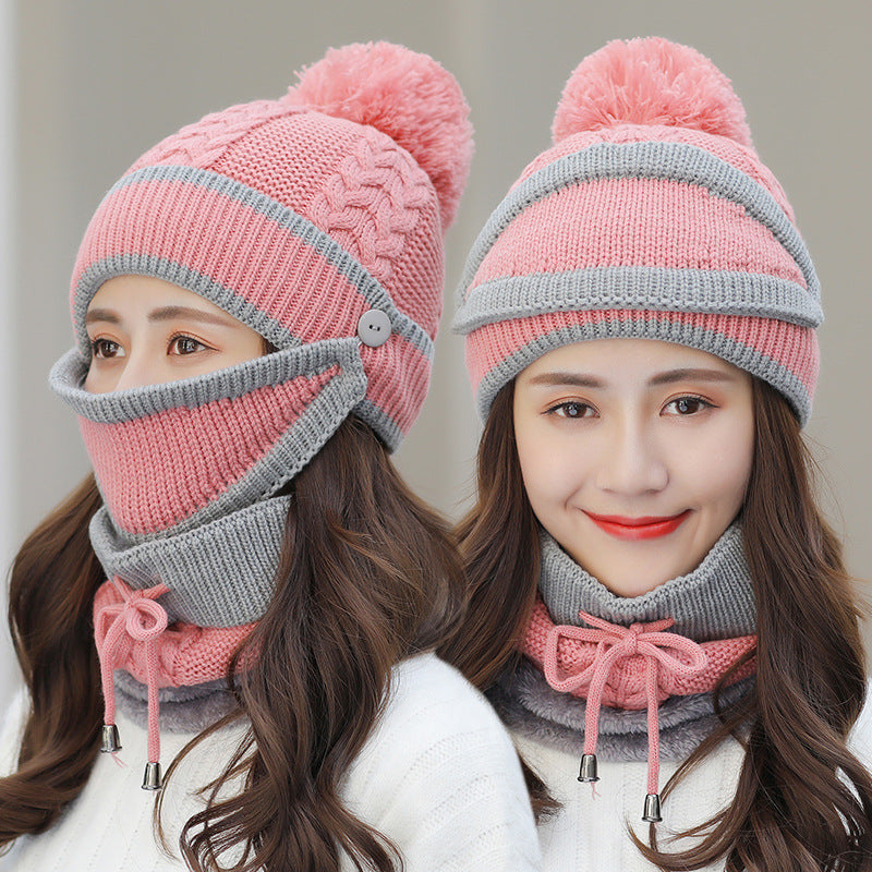 Winter Women 3pcs Knitted Beanie Hat - Scarf Set Warm Hat