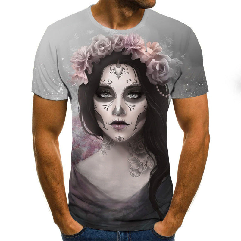 Printed 3D T-shirts -  Horror Skull Print Short Sleeve T-shirts For Men And Women
