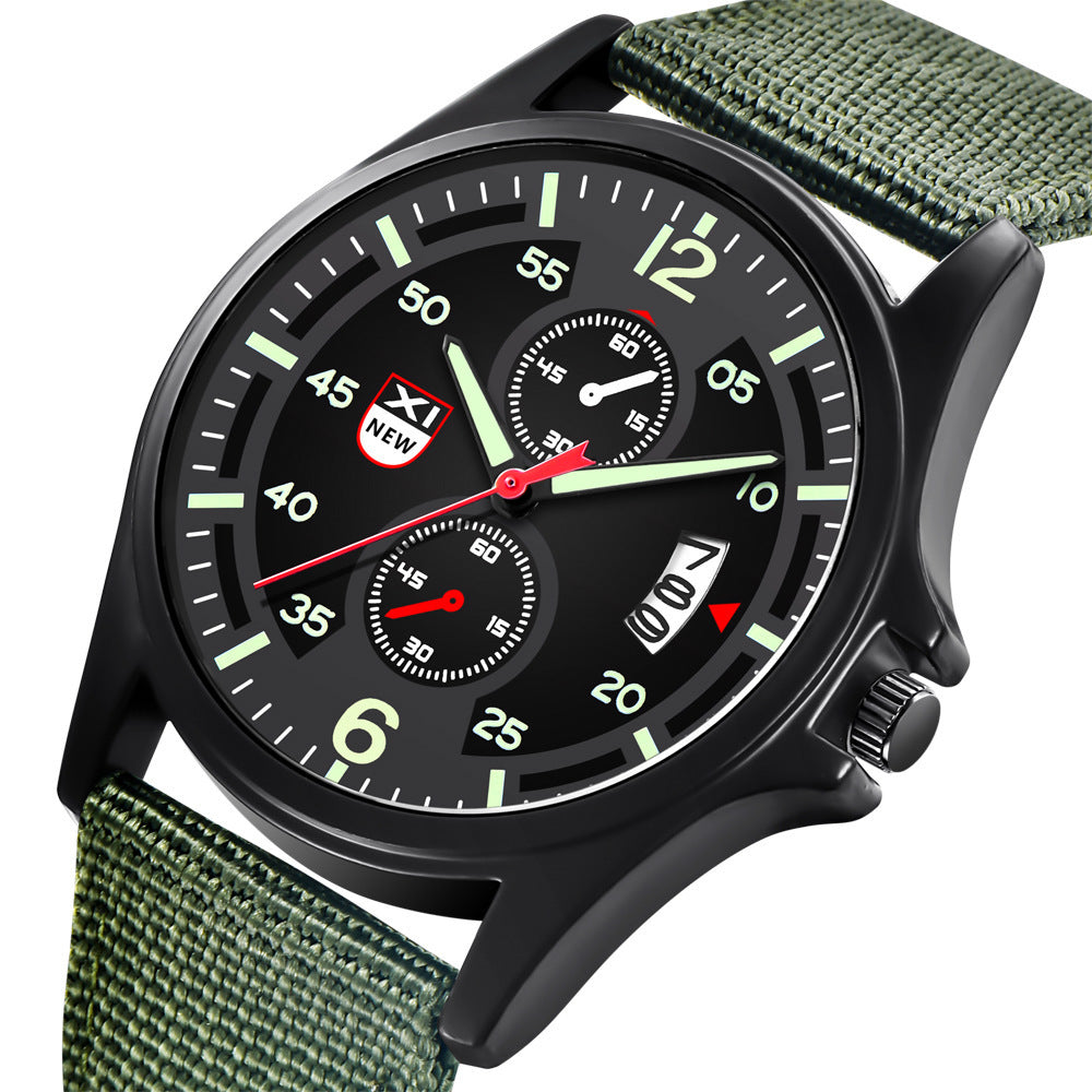 Fashion Nylon Strap Sports Army Style Watch Calendar Quartz Watch