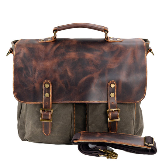 Waterproof Canvas Stitching Leather Briefcase