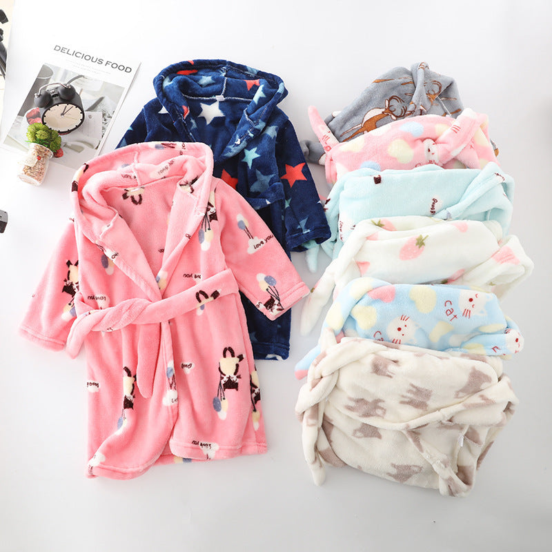 Children Hoodie Coral Velvet Night Robe - Children Flannel Clothing