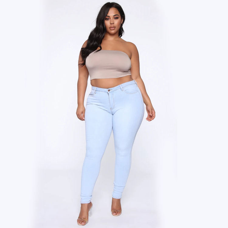 Women's Plus Size High Elastic Denim Pencil Pants