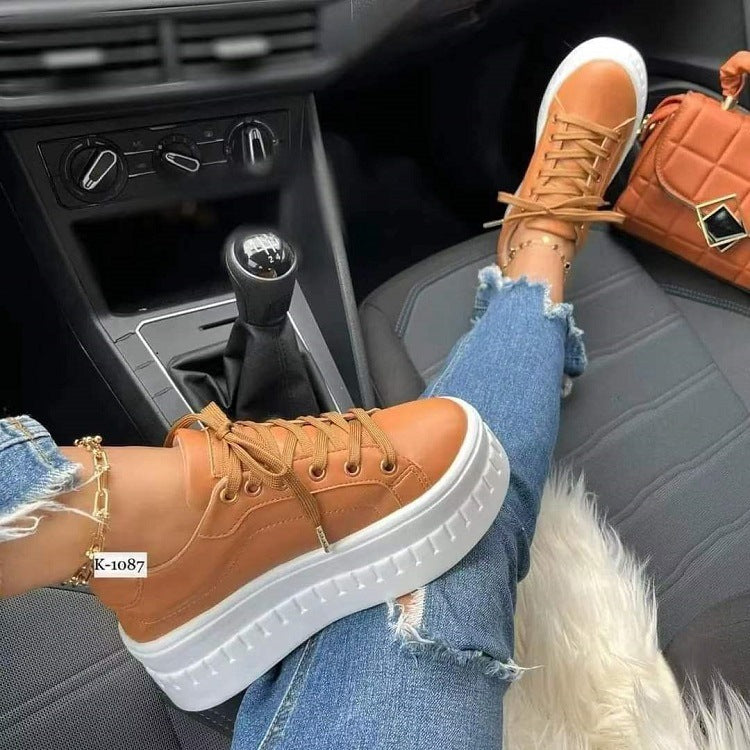 Chunky Heel Shoes - Ankle Boots Lace-up Sneakers For Women