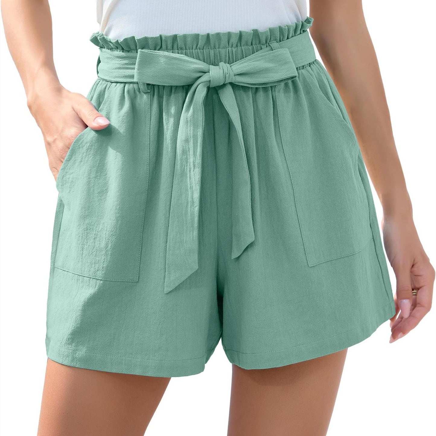 Fashion Ruffle Bow Waist Tie Shorts - Summer Beach Pants With Pockets Women's Clothing
