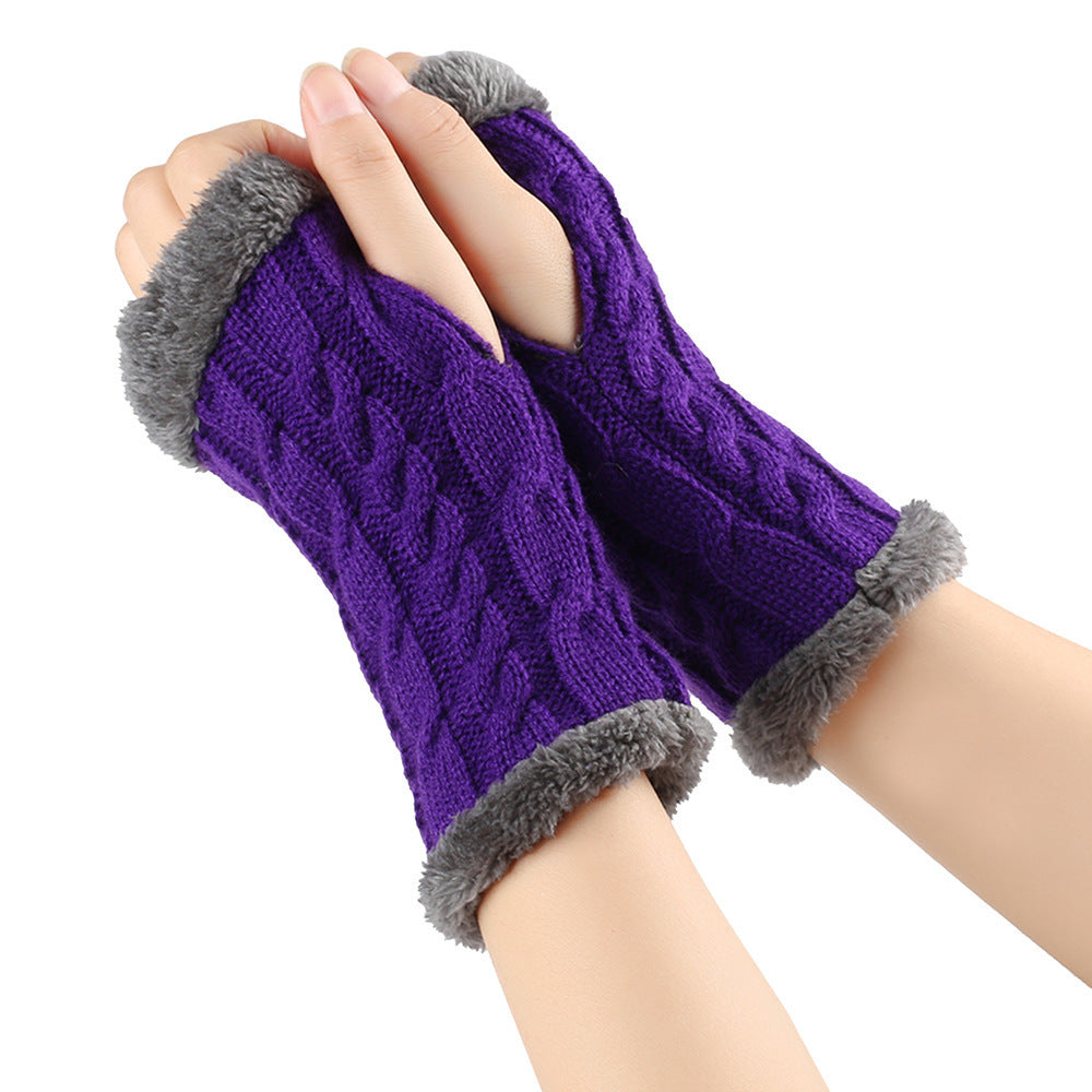 Winter Plush Gloves - Twist Knitted Fingerless Fleece Gloves Women Warm Thickened Woolen Gloves